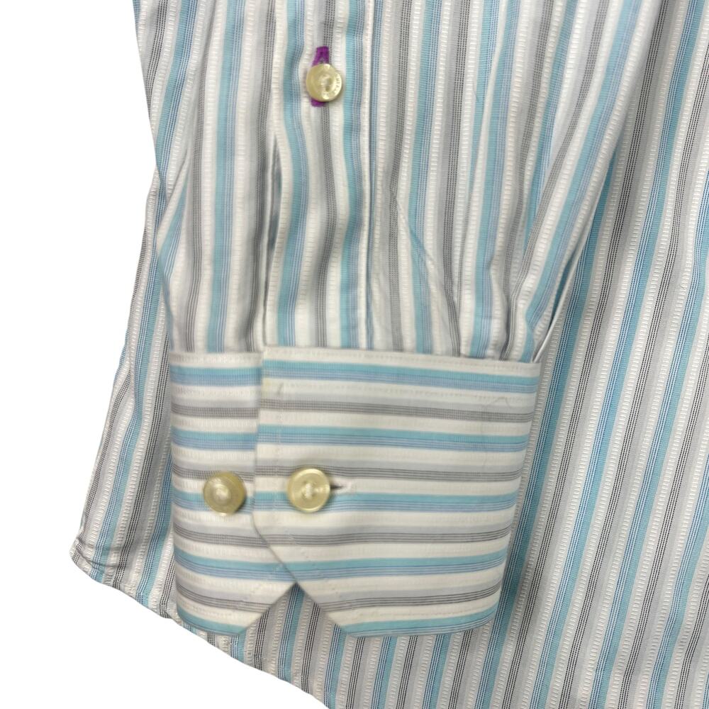 Tommy Bahama Cotton Long Sleeve Button Dress Shirt Blue Striped 17.5 x 34/35 - Picture 6 of 9